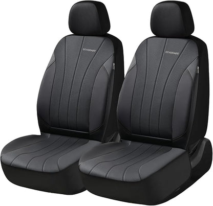 Coverado Car Seat Covers， 2 Front Seats Waterproof Nappa Leather Automotive Seat Protectors, Front Luxury Mesh Seat Covers, All-Weather Universal Fit for Most Cars SUVs, Trucks,Black