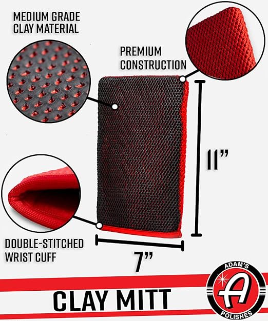 Adam's Clay Mitt Combo - Detail Spray Clay Lubricant for Medium Grade Clay for Car Detailing - Glove Quickly Removes Debris from Your Paint, Glass, Wheels, & More