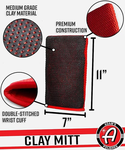 Adam's Clay Mitt Combo - Detail Spray Clay Lubricant for Medium Grade Clay for Car Detailing - Glove Quickly Removes Debris from Your Paint, Glass, Wheels, & More