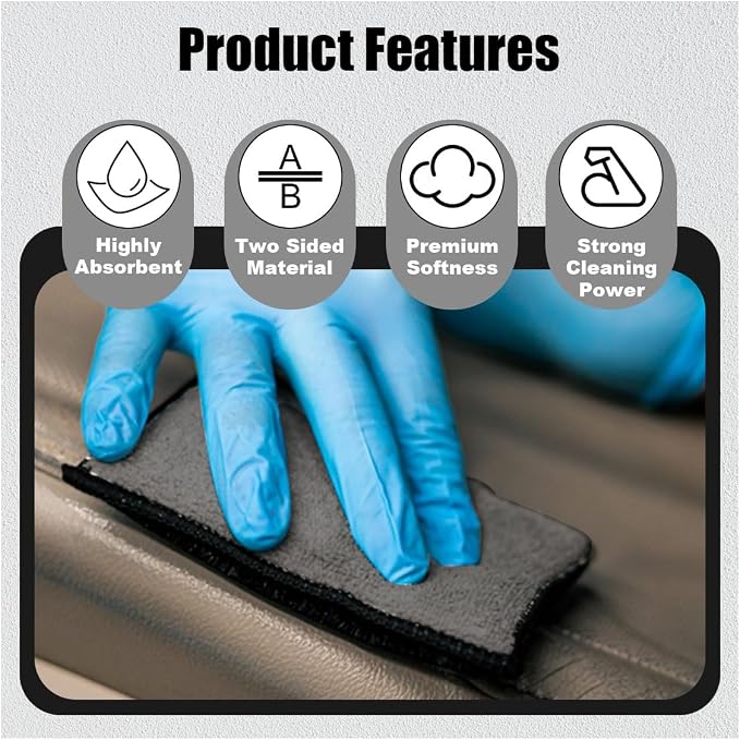 3PCS 5"×3" Car Interior Scrubbing Sponges, Microfiber Car Wash Sponges, Auto Detailing Scrub Pads, Interior Cleaning Sponges for Car Leather, Plastic, Vinyl, Upholstery (Gray White)