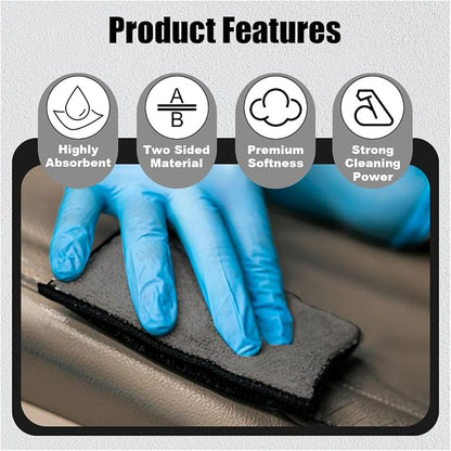 3PCS 5"×3" Car Interior Scrubbing Sponges, Microfiber Car Wash Sponges, Auto Detailing Scrub Pads, Interior Cleaning Sponges for Car Leather, Plastic, Vinyl, Upholstery (Gray Black)