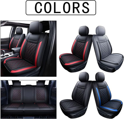 Huidasource Grand Cherokee Seat Covers, Waterproof Leather Customized Car Seat Cushion Covers, Full Set Seat Protectors Compatible with Grand Cherokee 2011-2022, (5 Pcs Full Set/Black&Red)