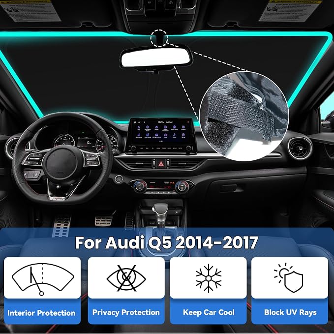 Windshield Sun Shade for Audi Q5 2014-2017 Accessories, Car Front Window Sun Visor & Heat Shield | 240T Sunshade Protection Blocks UV Rays Keep Your Car Cooler