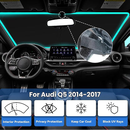 Windshield Sun Shade for Audi Q5 2014-2017 Accessories, Car Front Window Sun Visor & Heat Shield | 240T Sunshade Protection Blocks UV Rays Keep Your Car Cooler