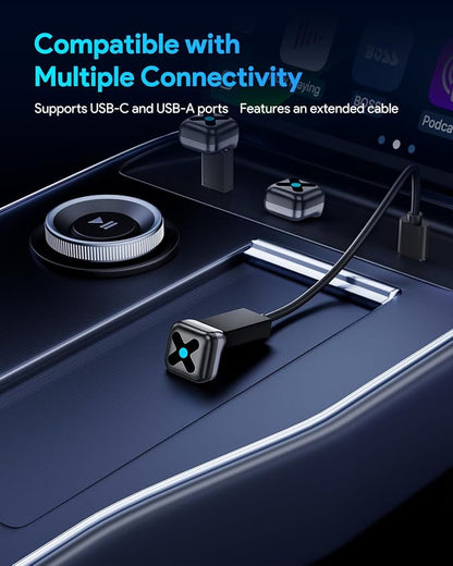 Wireless CarPlay Adapter, A9 Chip 5.8GHz WiFi Bluetooth 5.4, USB-A USB-C Extension Cable, Durable ABS+PC Shell, Auto Connect Converter for Car Entertainment