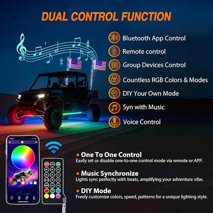 Nilight LED Whip Light 2PC 5FT Spiral RGB Antenna Whips with Spring Base, App/Remote Control DIY Chasing Patterns Brake & Reverse Turn Signal Lights for Side by Side ATV UTV RZR Can-Am Buggy Jeep