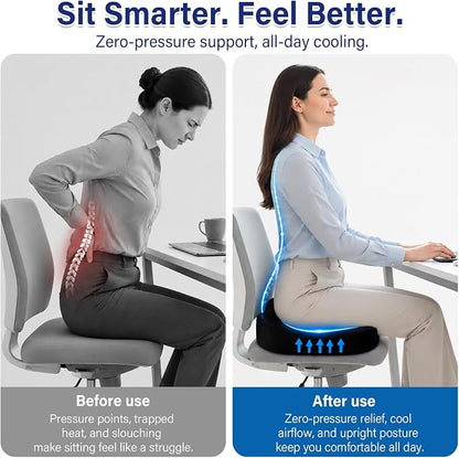 Gel Memory Foam Seat Cushion, Office Chair Cushion for Long Sitting – Dual-Layer Cooling & Slow Rebound Foam for Back & Sciatica Pain Relief, Memory Foam Seat Cushion for Office, Wheelchair, Car