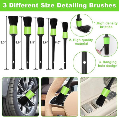 Green Windshield Cleaner Tool, 17Pcs Car Interior Cleaning Kit, Detailing Kit Interior Cleaner, Car Detailing Brushes, Cleaning Gel, Inside Cleaning Accessories for Trucks, SUVs, RVs Window