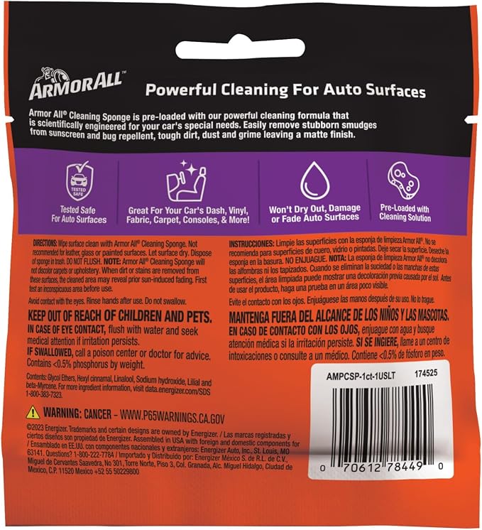 Armor All Cleaning Car Sponge, Car Wash Supplies for Cars, Trucks and Motorcycles, Yellow