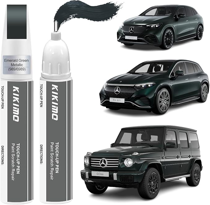 KIKIMO for Mercedes-Benz Touch Up Paint(Emerald Green Metallic(989/6989)), Car Paint Repair Kit for Mercedes-Benz, 2 In 1 Scratches Repair with Pen Tip and Brush, Color-Matched for Quick & Easy Fix