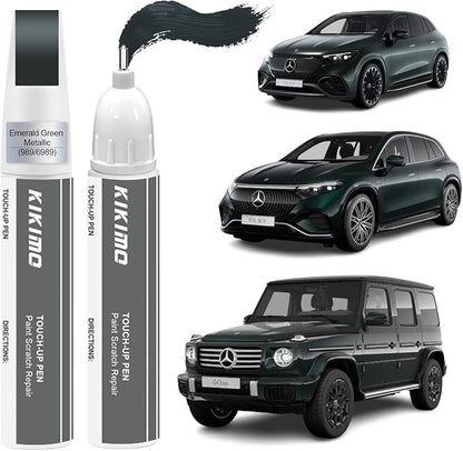 KIKIMO for Mercedes-Benz Touch Up Paint(Emerald Green Metallic(989/6989)), Car Paint Repair Kit for Mercedes-Benz, 2 In 1 Scratches Repair with Pen Tip and Brush, Color-Matched for Quick & Easy Fix