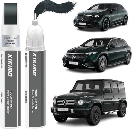 KIKIMO for Mercedes-Benz Touch Up Paint(Emerald Green Metallic(989/6989)), Car Paint Repair Kit for Mercedes-Benz, 2 In 1 Scratches Repair with Pen Tip and Brush, Color-Matched for Quick & Easy Fix