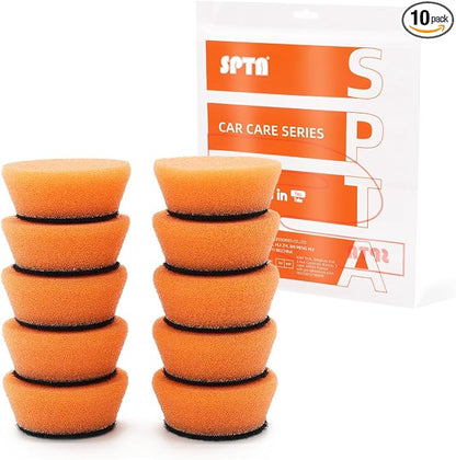 SPTA PRO Orange Heavy-Cut Mini Polishing Foam Pad, 10Pcs 1.3inch/32mm Sponge Polishing Buffing Pads, Car Foam Detail Polishing Pad Kit for Car Detail Polishing, Small Area Polishing -FF101-10
