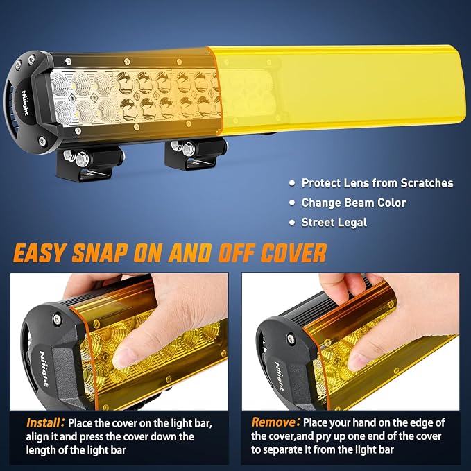 Nilight LED Light Bar with Yellow/Black Covers 2 PCS 12 Inch 72 W Spot Flood Combo Off Road Lights Super Bright Driving Fog Boat Lighting for Trucks Pickup Golf Cart SUV ATV UTV 4x4 Van Camper
