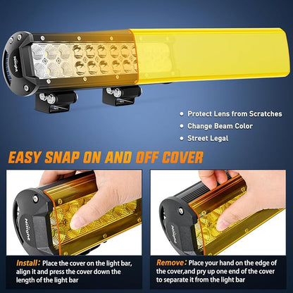 Nilight LED Light Bar with Yellow/Black Covers 2 PCS 12 Inch 72 W Spot Flood Combo Off Road Lights Super Bright Driving Fog Boat Lighting for Trucks Pickup Golf Cart SUV ATV UTV 4x4 Van Camper