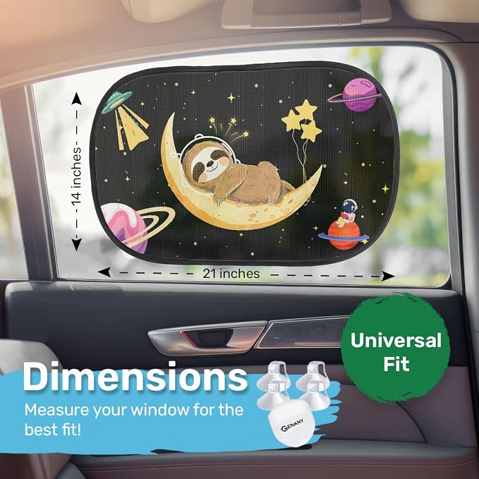 GENANY 2pcs Sloth Galaxy Window Sun Shade for Sedan SUV Truck (21x14 Inches), Sun Shades for Side Window, Accessories for Kids, Baby Window Shades, Summer Car Decor