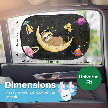 GENANY 2pcs Sloth Galaxy Window Sun Shade for Sedan SUV Truck (21x14 Inches), Sun Shades for Side Window, Accessories for Kids, Baby Window Shades, Summer Car Decor