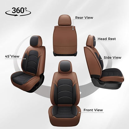 otoez Car Seat Covers Full Set, 5 Seats Waterproof Universal Leather Seat Cover for Cars, Front Rear Automotive Interior Protectors Full Coverage for Most Cars Sedens Trucks SUVs, Black+Brown
