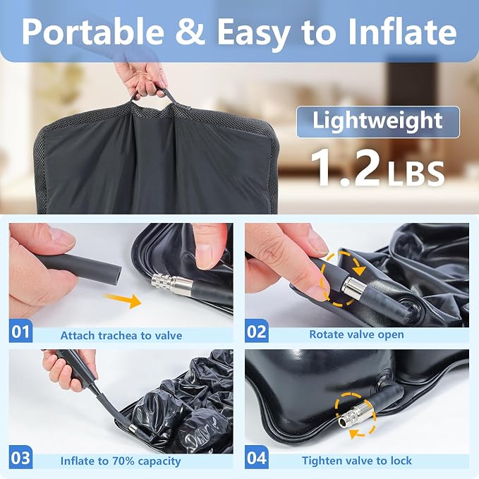 Inflatable Pressure Relief Air Cell Cushion for Wheelchair & Mobility Scooter, Breathable Cooling Seat Cushion for Pain & Sores Relief, Long Sitting, Airplane & Office Use (18" x 18")