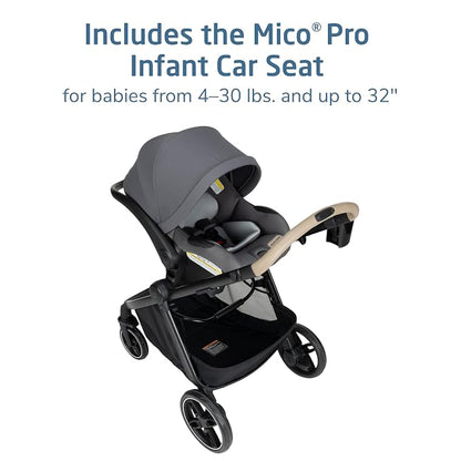 Maxi-Cosi Zelia Pro 5-in-1 Travel System with Mico Pro Infant Car Seat and Baby Stroller Combo, Reversible Seat, Large Wheels, Adjustable Handle, Newborn to Toddler, Lightweight, Sea Salt