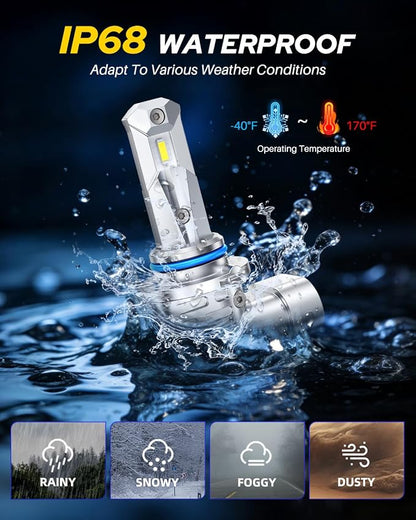 AUTOONE 9005/HB3 LED Light Bulbs, 40,000LM 900% Ultra Brightness, 6500K Cool White, 1:1 Halogen Size, Flicker-free 10-Years Long Service Life Fog Light with Cooling Fan, Plug and Play, Pack of 2