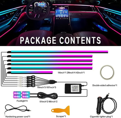 Dreamcolor Acrylic Interior Car Light 10 in 1 Automotive Ambient Light Kits with APP Control 16 Million Color 175 inches Fiber Optic Car LED Strip Light, RGB Music Sync Neon Light Kits