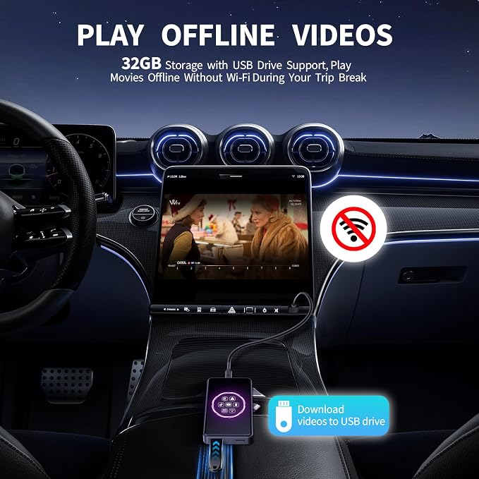 TDT 4-in-1 Wireless CarPlay Adapter& Android Auto Wireless Adapter, Magic Video Box Stream Netflix, YouTube, Disney+，HDMI Output, USB Drive & TF Card Support Upgrade OEM Wired CarPlay (4+32GB)