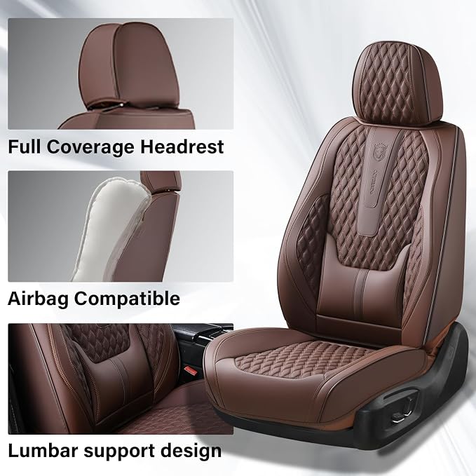 Coverado Car Seat Covers Full Set, 5 Seat Leather Seat Covers for Cars, Car Seat Protector with Lumbar Support, Waterproof Seat Covers Universal Fit for Most Cars SUV Trucks (Coffee)
