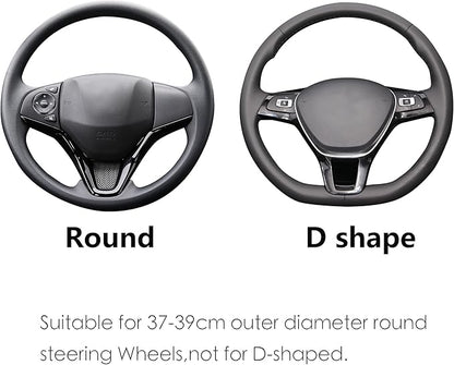 ALEMODR Gray Leather Steering Wheel Cover Silver Fiber Strip Car Steering Wheel Cover Universal 15 inch for Men