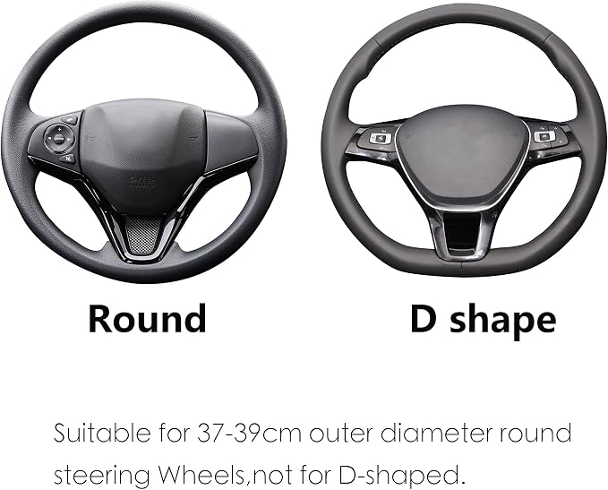 ALEMODR Buff Leather Steering Wheel Cover Fiber Strip Car Steering Wheel Cover Universal 15 inch