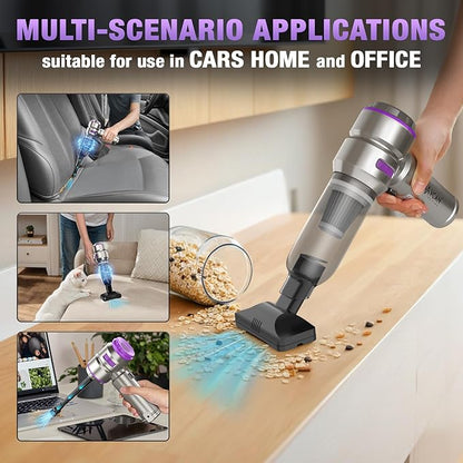 Car Vacuum Portable Cordless 18000PA High Power Mini Vacuum Cleaner Hand Vacuum Cordless Rechargeable, with with Brushless Motor for Car Detailing Keyboard Cleaner Home Cleaning(Purple)