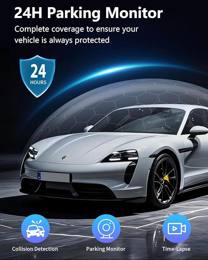 4 Channel Dash Cam Front and Rear with 360° View for All-Round Protection, 4-Way Recording, Built-in 5G WiFi & GPS, APP Control, 8 IR LEDs, 24H Parking Monitor, G-Sensor, Free TF Card (128, GB)