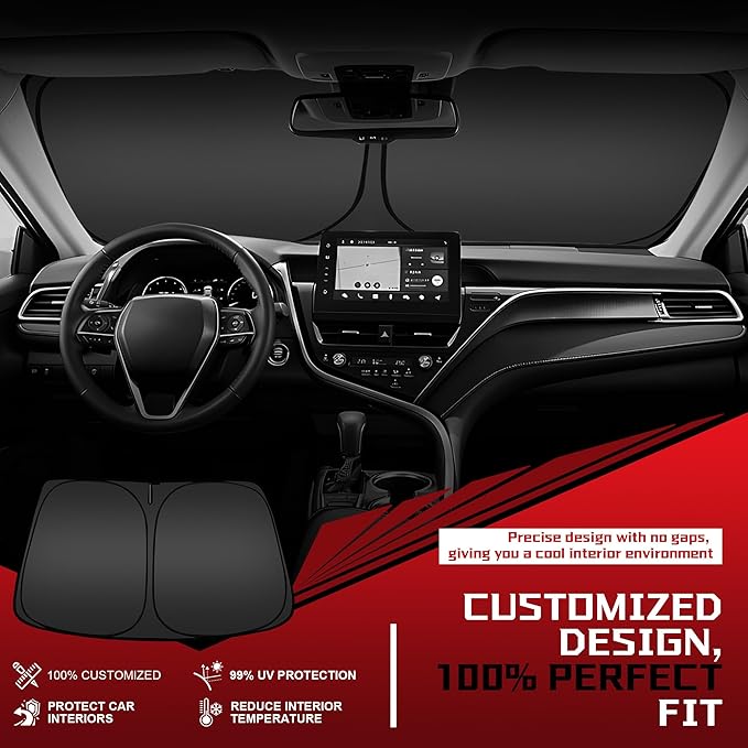 Windshield Sun Shade for 2022-2025 2026 Toyota Tundra Limited SR5 Platinum TRD Pro Foldable Sun Sunshade for Car Front Window Blocks Heat Automotive Interior Protector Custom Fit Accessories