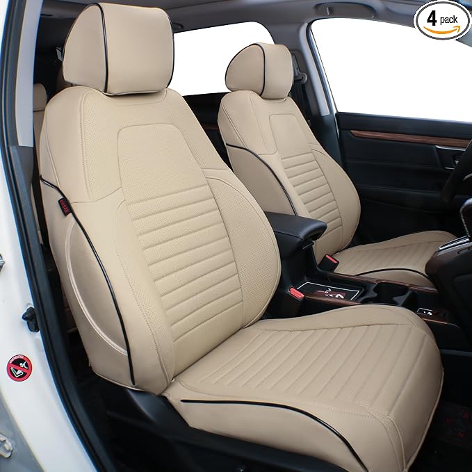 EKR Custom Fit Full Set Car Seat Covers for Select Honda CRV 2017 2018 2019 2020 2021 2022 - Leatherette (Beige)