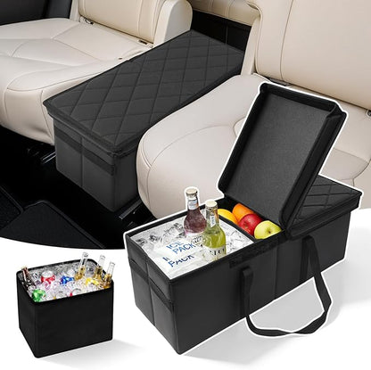 Car Seat Organizer for Kia Sorento 2026 2025 2024-2021 w/Built-In Cooler Bag, Car Second Console Organizer w/Non-Slip Strips, Foldable Backseat Organize for Dog Toys Kids Snacks Travel Storage Box