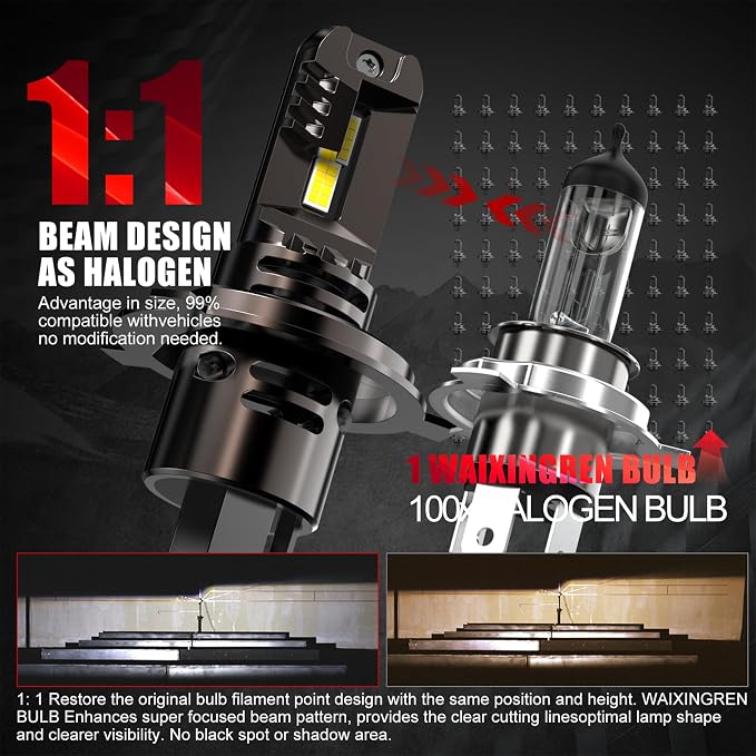 Bulb, 26000LM Super Bright 6500K 800% Brighter Bulbs with Turbo Fan, IP68 Waterproof, Plug-N-Play (H4/9003/HB2)