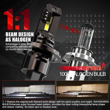 Bulb, 26000LM Super Bright 6500K 800% Brighter Bulbs with Turbo Fan, IP68 Waterproof, Plug-N-Play (H4/9003/HB2)