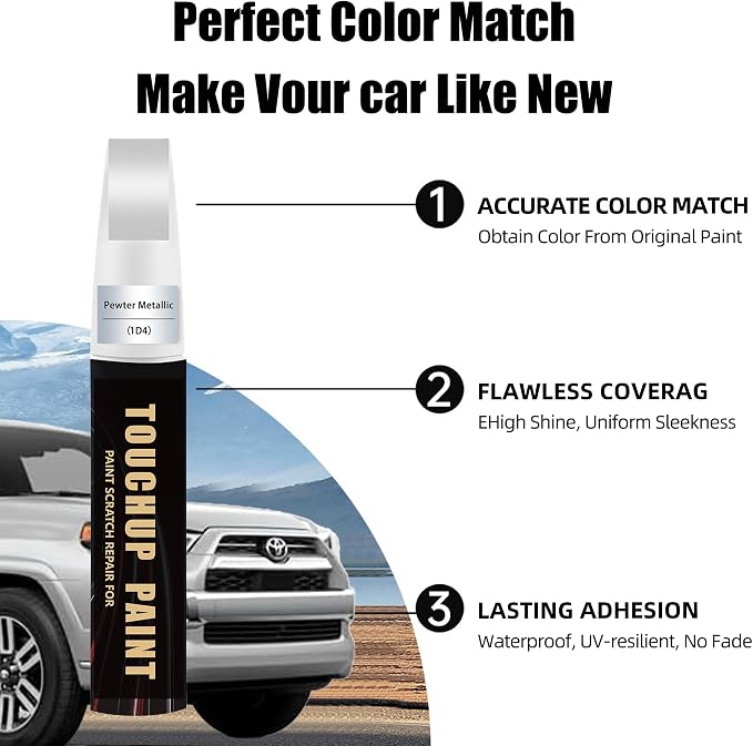 Pewter Metallic(1D4) Car Paint Touch Up Pen Compatible with Toyota, 2-In-1 Color Accurate Touch Up Car Scratch Repair Paint Exact Match Toyota Series Automotive Scratch Remover for Nicks&Chips Repair