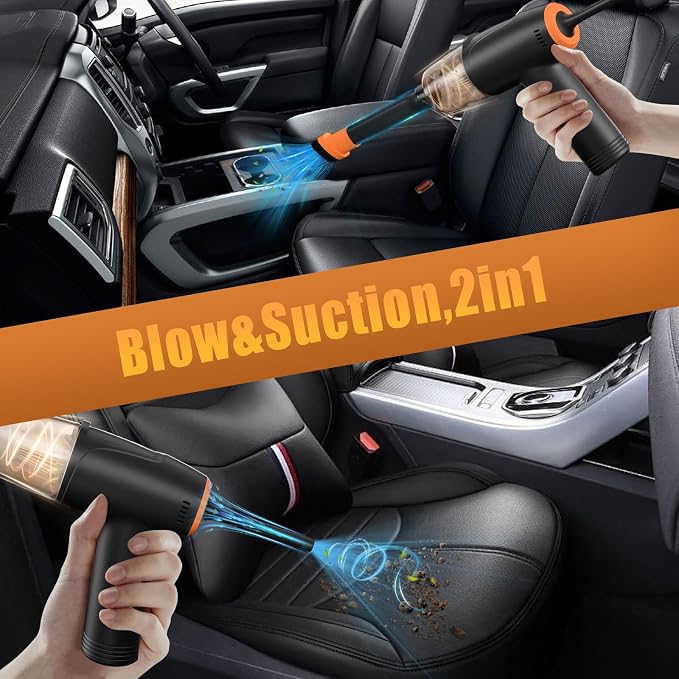 Handheld Car Vacuum Cleaner Cordless, 9000Pa Vacuum and Air Duster, Mini Car Vacuum Portable Cordless with 6000mAh Battery, 3 Filters, Storage Bag - Ideal for Home, Office