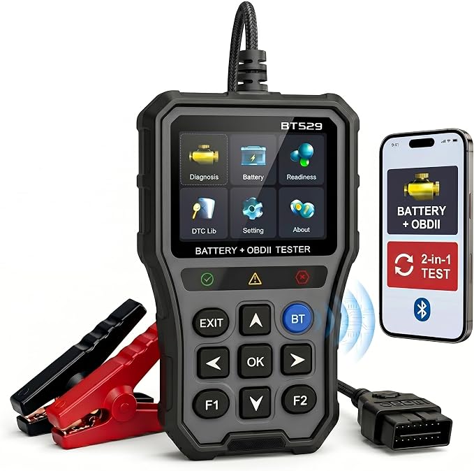 NOVEINN Bluetooth OBD2 Scanner, 2-in-1 Check Engine Code Reader & 12V Car Battery Tester, Diagnostic Scan Tool with EVAP Test, Performance & Trip Analysis, for 1996+ Cars & Trucks