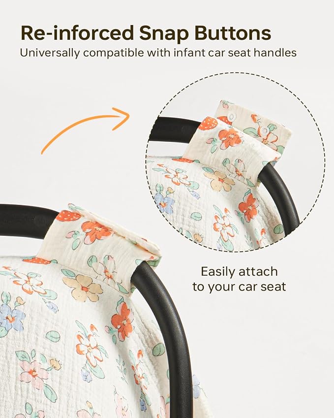 100% Muslin Cotton Car Seat Cover for Baby, Soft Breathable Car Seat Canopy, Universal Infant Carseat Cover Sun Protector, Lightweight Summer Stroller Cover for Boys Girls - Strawberry