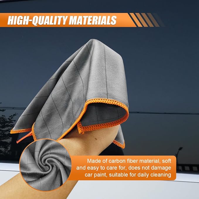 Car Carbon Microfiber Towels, 12" x 12" No Lint No Streak Cleaning Towel, Reusable Soft Car Wash Cloth, Universal Auto Polishing Detailing Rag for Glass Window Mirror(Orange)