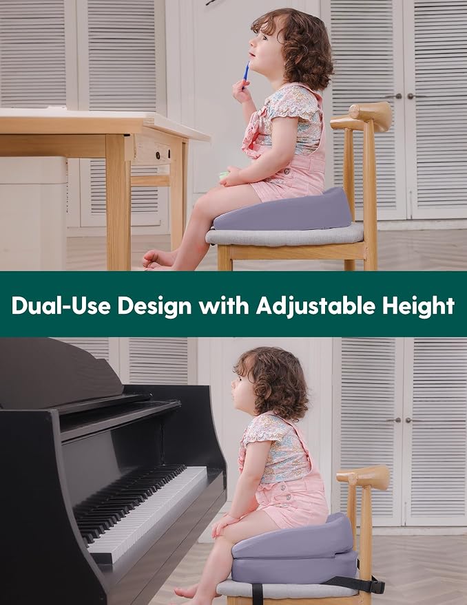 Babelio 2-in-1 Ergo-Designed Booster Seat for Kitchen Chair, Promote Proper Upright Posture, Toddler Booster Seat for Dining Table, Removable & Washable Cover, for 18 Months to 5 Years, Dark Grey