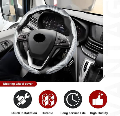 3pcs Universal Carbon Fiber Steering Wheel Cover - Anti-Slip & Segmented Design, Universal 99% Durable Steering Wheel Protector for Men and Women, Car Interior Accessory (White)