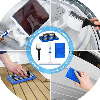 12Pcs Boat Wash Cleaning Kit with Collapsible Bucket Wash Sponge Mitt Microfiber Towel Squeegee Scrub Pads Brushes Complete Interior Exterior Cleaning Set for Boat