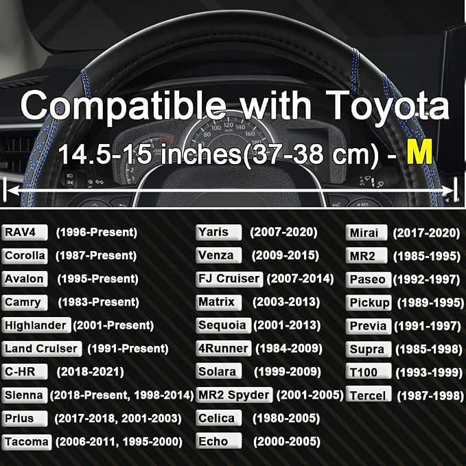West Llama Customized Auto Car Steering Wheel Cover for Toyota Rav4 Corolla Camry Highlander(Diamond Quilted-Black+Blue-Standard Size)