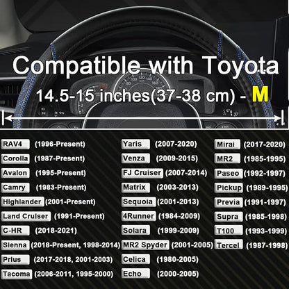 West Llama Customized Auto Car Steering Wheel Cover for Toyota Rav4 Corolla Camry Highlander(Diamond Quilted-Black+Blue-Standard Size)