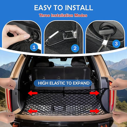 Envelope Style Cargo Net for Kia Telluride 2022-2024 2025 2026 Accessories, Trunk SUV Mesh Cargo Net, Upgraded 5mm Bungee & Double-Layer Nylon Storage Tailgate Netting Grocery&Tools Holder Organizer