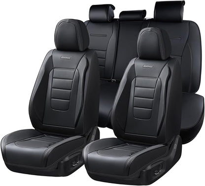 Coverado Seat Covers Full Set, Car Seat Cover Black, Seat Covers for Cars, Car Seat Protector, Nappa Leather Car Seat Cushion, Waterproof Car Seat Covers Front Seats and Back Fit for Most Cars