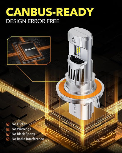 OXILAM H13 LED Light Bulb, 1100% Brighter 9008 Fog Bulb, 60,000Hrs Lifespan, 5MIN Direct Plug, IP68, Anti-Flicker LED Light for Cars Trucks SUVs, Pack of 2